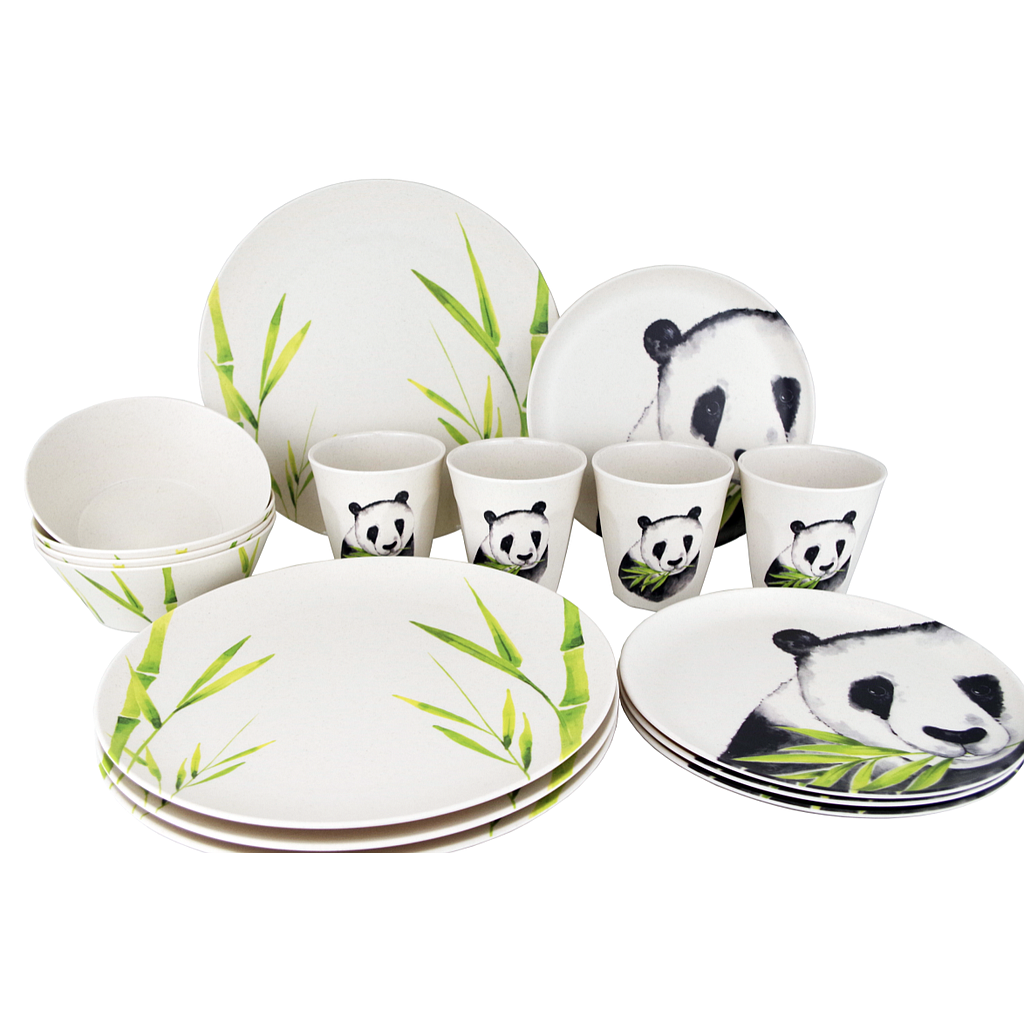 Geschirrset 16pc Nature Line Panda Bambus Gimex