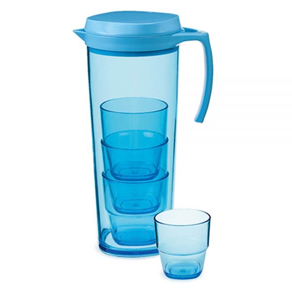 Carafe + 4 verres bleus Gimex